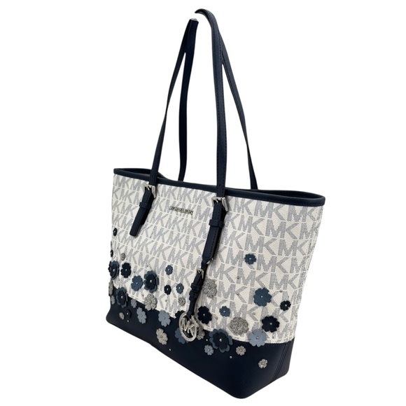 Michael Kors Navy Floral Carryall Tote Bag - Picture 4 of 10